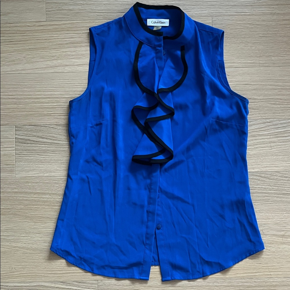 Calvin Klein Women's Royal Blue Ruffle Blouse